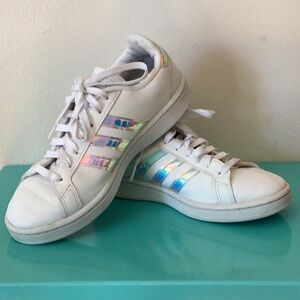 Adidas White Sneakers with Iridescent Stripes
